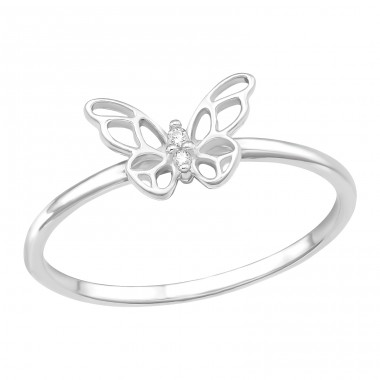 Butterfly with Zirconia heart - 925 Sterling Silver Rings With Stones A4S45295