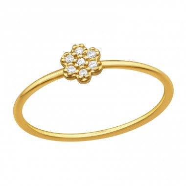 Golden Flower with Zirconia - 925 Sterling Silver Rings With Stones A4S45801