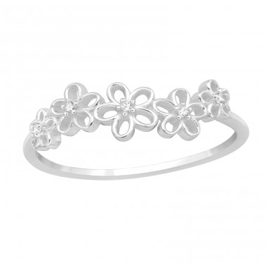 Connected Flowers with Zirconia - 925 Sterling Silver Rings With Stones A4S46323