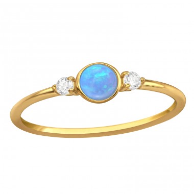 Gold Ring with Zirconia and Opal - 925 Sterling Silver Rings With Stones A4S46646