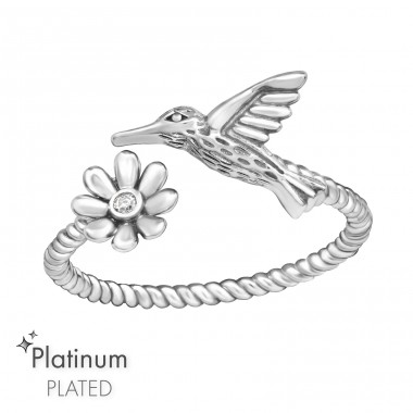 Bird & Flower Ring with Zirconia - 925 Sterling Silver Rings With Stones A4S47135