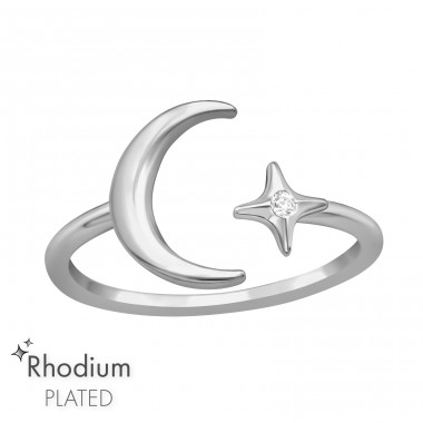 Crescent Moon & Star - 925 Sterling Silver Rings With Stones A4S47137