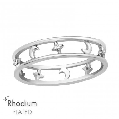 Alternating Moon & Star - 925 Sterling Silver Rings With Stones A4S47138