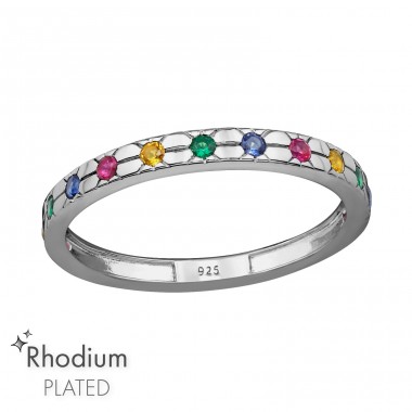 Patterned with colorful Zirconia - 925 Sterling Silver Rings With Stones A4S47142