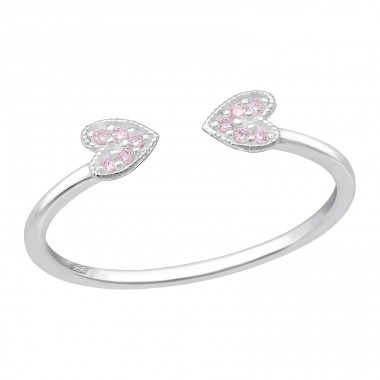 Double Heart with Pink Zirconia - 925 Sterling Silver Rings With Stones A4S47203