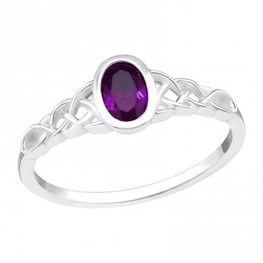 Braided Ring with purple zirconia - 925 Sterling Silver Rings With Stones A4S47207