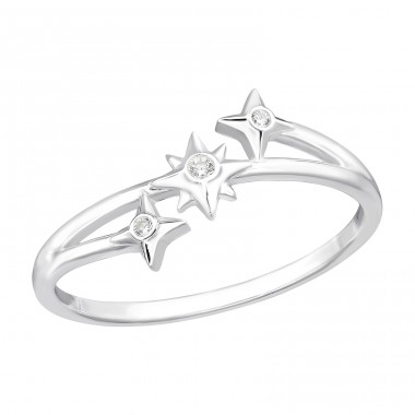 Triple North Star with Zirconia - 925 Sterling Silver Rings With Stones A4S47211