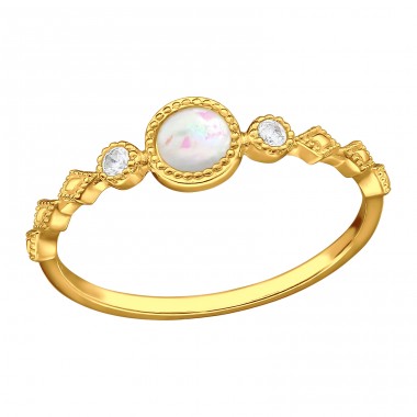 Geometrical golden ring with opal and zirconia - 925 Sterling Silver Rings With Stones A4S47214