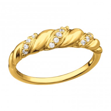 Golden Twist with Zirconia - 925 Sterling Silver Rings With Stones A4S47224