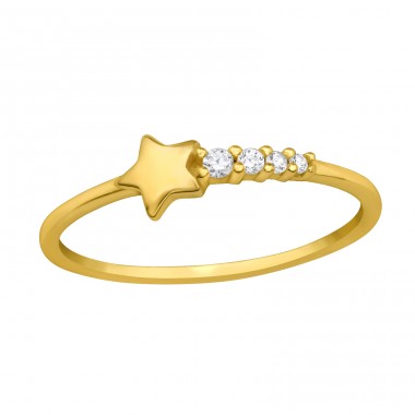 Golden Star with cubic Zirconia - 925 Sterling Silver Rings With Stones A4S47808