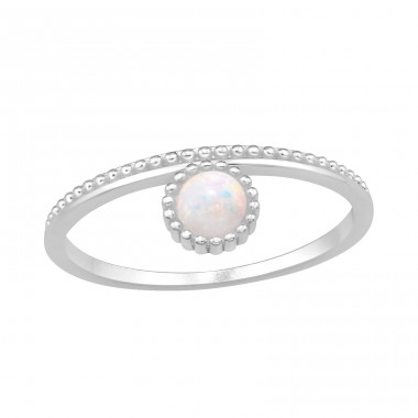 Dotted Circle with Stone - 925 Sterling Silver Rings With Stones A4S48225