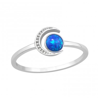 Crescent with cubic zirconia and Opal - 925 Sterling Silver Rings With Stones A4S48226