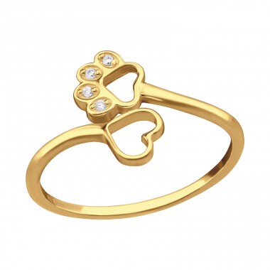 Golden Paw And Heart - 925 Sterling Silver Rings With Stones A4S48697