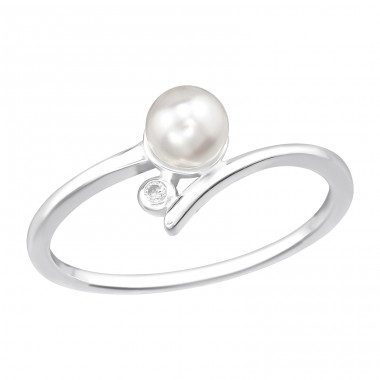 Round with pearl and cubic zirconia - 925 Sterling Silver Rings With Stones A4S48701