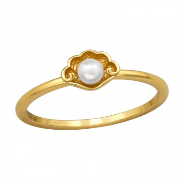 Goldene Muschel mit Perle, Ring - 925Er Silber Ringe Mit Steinen A4S49179