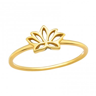 Golden Lotus Flower - 925 Sterling Silver Basic Rings A4S43078