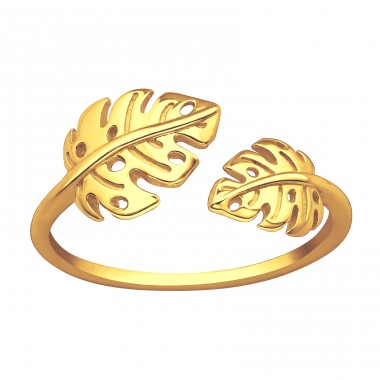 Golden open ring with two Leaves - 925 Sterling Silver Basic Rings A4S44749