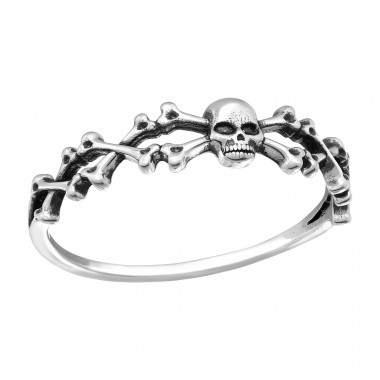 Skull with bone oxidised - 925 Sterling Silver Basic Rings A4S44855