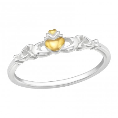 2 colors golden Heart Crown - 925 Sterling Silver Basic Rings A4S45196