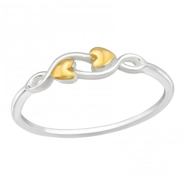 Two tones golden hearts - 925 Sterling Silver Basic Rings A4S45197