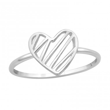 Patterned Heart - 925 Sterling Silver Basic Rings A4S46321