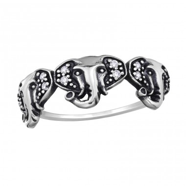 Elephant with Zirconia - 925 Sterling Silver Basic Rings A4S46876