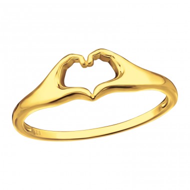 Golden Hand Heart - 925 Sterling Silver Basic Rings A4S48647