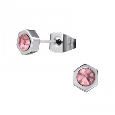 Hexagonal - 316L Surgical Grade Stainless Steel + Crystal Steel Ear Studs A4S31647