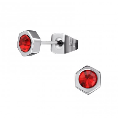 Hexagonal - 316L Surgical Grade Stainless Steel + Crystal Steel Ear Studs A4S31647