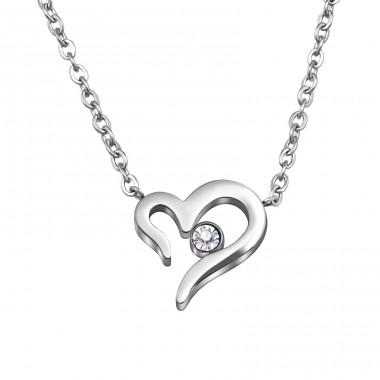 Jeweled Heart - 316L Surgical Grade Stainless Steel Steel Necklaces A4S30023