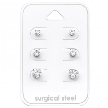 Set of 3x pairs of hearts - 316L Surgical Grade Stainless Steel Steel Jewellery Sets A4S28565