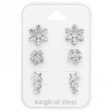 Snowflake, Heart Clover And Star - 316L Surgical Grade Stainless Steel Steel Jewellery Sets A4S45414