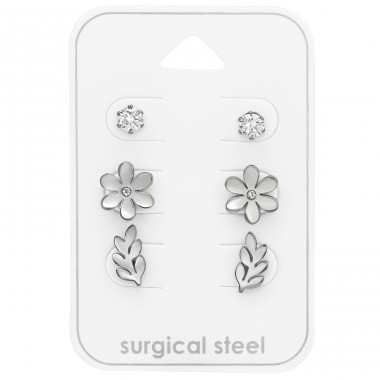 Round, Flower And Olive Branch - 316L Surgical Grade Stainless Steel Steel Jewellery Sets A4S45417