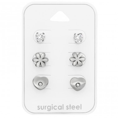 Hearts And Flower - 316L Surgical Grade Stainless Steel Steel Jewellery Sets A4S45418