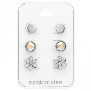 Round And Flower - 316L Surgical Grade Stainless Steel Steel Jewellery Sets A4S45425