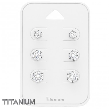 3 Paar Ohrringe – 4 mm, 5 mm und 6 mm Zirkone – Titanstahl Sets A4S45426