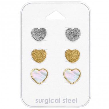 Hearts on a card 3 pairs - 316L Surgical Grade Stainless Steel Steel Jewellery Sets A4S49004