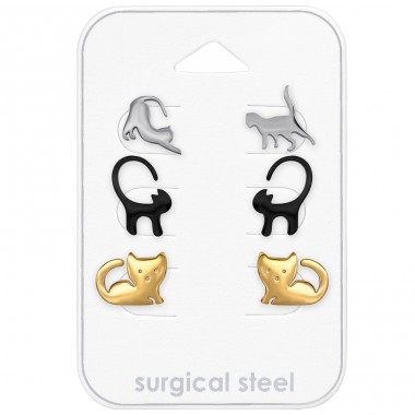 Cats 3 colours on card - 316L Surgical Grade Stainless Steel Steel Jewellery Sets A4S49005