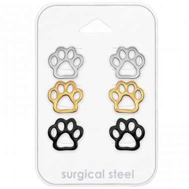 Paw Print  3 colors on tab - 316L Surgical Grade Stainless Steel Steel Jewellery Sets A4S49006