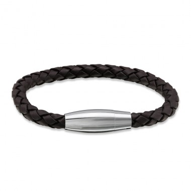 Round - 316L Surgical Grade Stainless Steel + Leather Cord Steel Bracelets for Men A4S28811