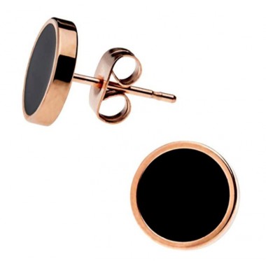 Rosegold shiny black coin - 316L Surgical Grade Stainless Steel Steel Ear Studs A4S40449