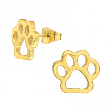 Golden Paw Print - 316L Surgical Grade Stainless Steel Steel Ear Studs A4S44807