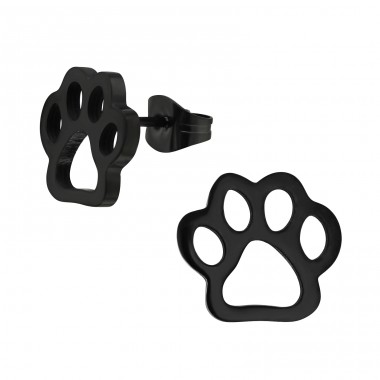 Black Paw Print - 316L Surgical Grade Stainless Steel Steel Ear Studs A4S44808