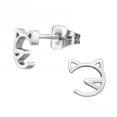 Artistic Cat face - 316L Surgical Grade Stainless Steel Steel Ear Studs A4S44812