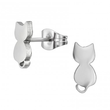 Steel Cat waiting - 316L Surgical Grade Stainless Steel Steel Ear Studs A4S44813