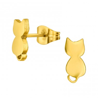 Golden Cat waiting - 316L Surgical Grade Stainless Steel Steel Ear Studs A4S44814