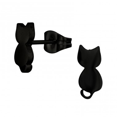 Black Cat waiting - 316L Surgical Grade Stainless Steel Steel Ear Studs A4S44815