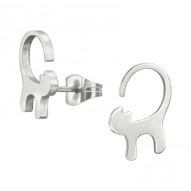 Cat with long tail - 316L Surgical Grade Stainless Steel Steel Ear Studs A4S44816