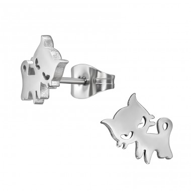 Small cat with big head - 316L Surgical Grade Stainless Steel Steel Ear Studs A4S44819