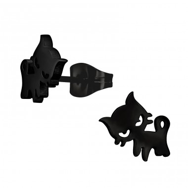 Kleine schwarze Katze mit großem Kopf - Ohrstecker aus chirurgischem Edelstahl A4S44820